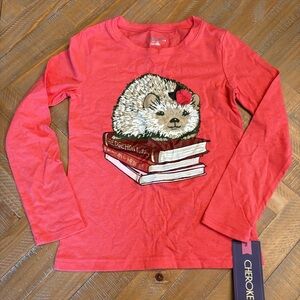 Cherokee Hedgehog Book Graphic Long Sleeve Pink T-shirt Cute Fun Quirky Sz 6-6X